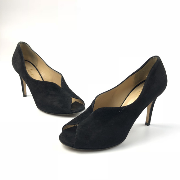 kate spade Shoes - Kate Spade Black Suede Leather Peep Toe Heels / 6